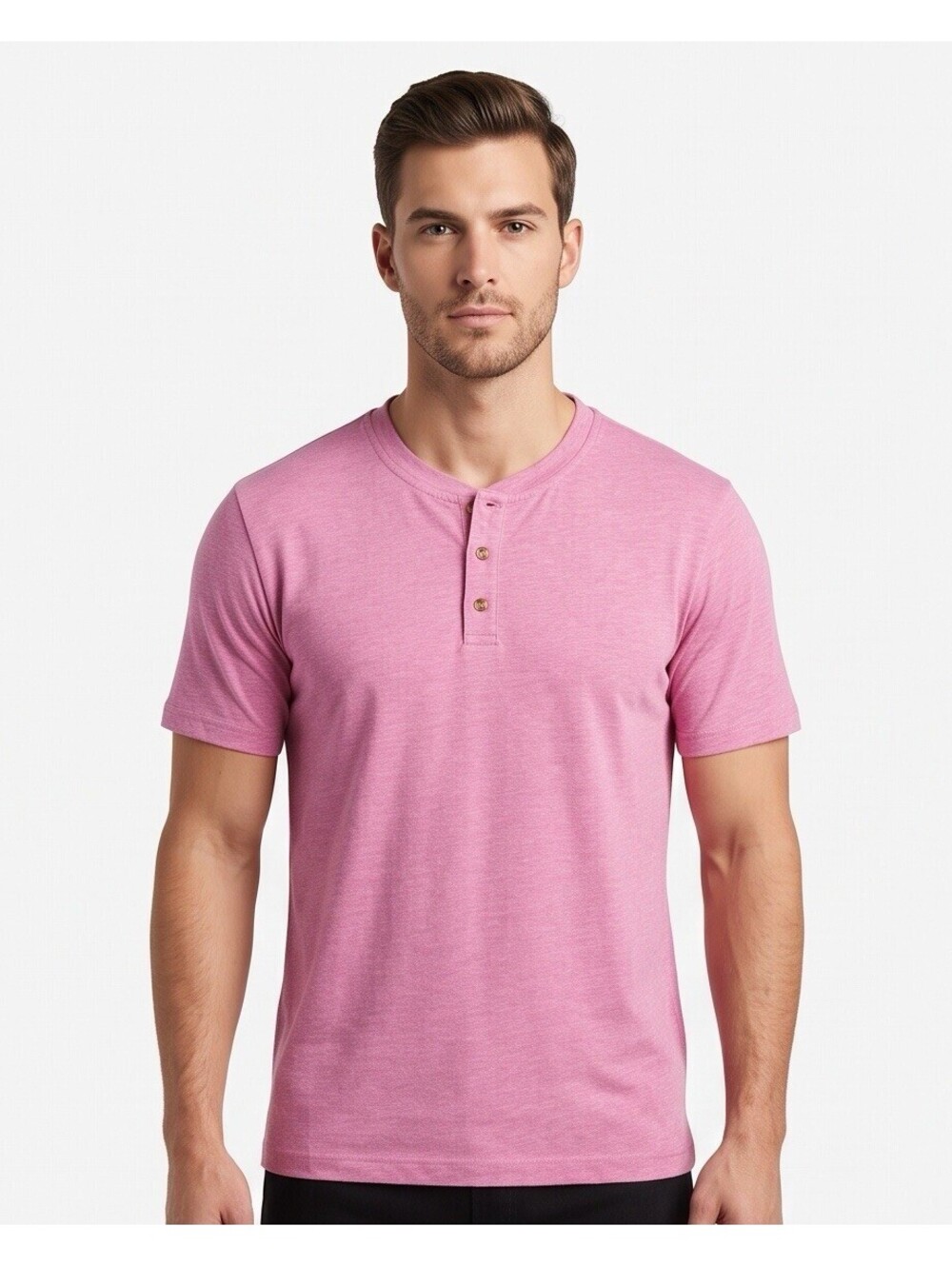 STS Blue Mens L Pink Heather Henley T-Shirt Short Sleeve 3 Button Casual Tee